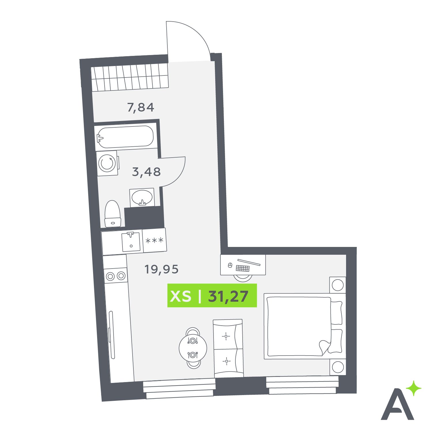 Планировка: студия, 31,3 м²