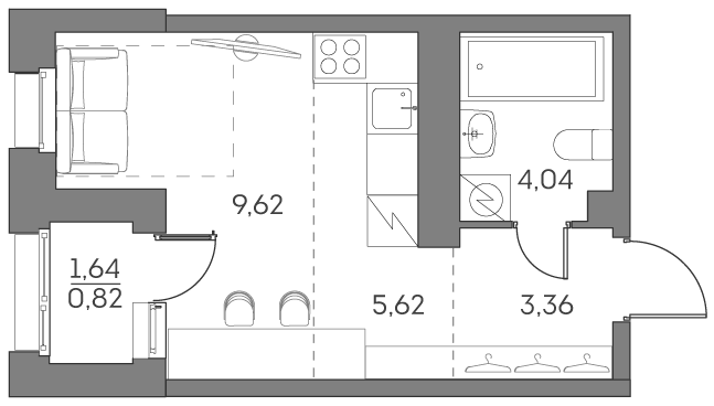 Планировка: студия, 23,5 м²