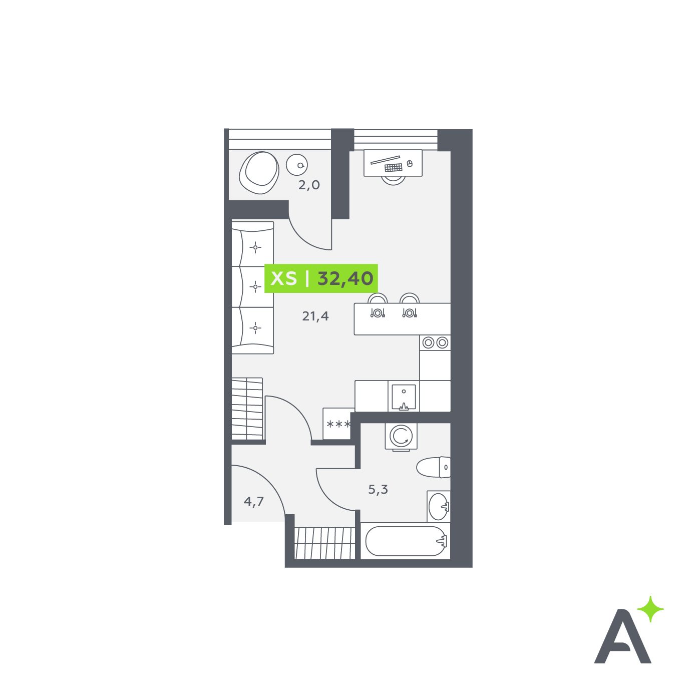Планировка: студия, 32,4 м²