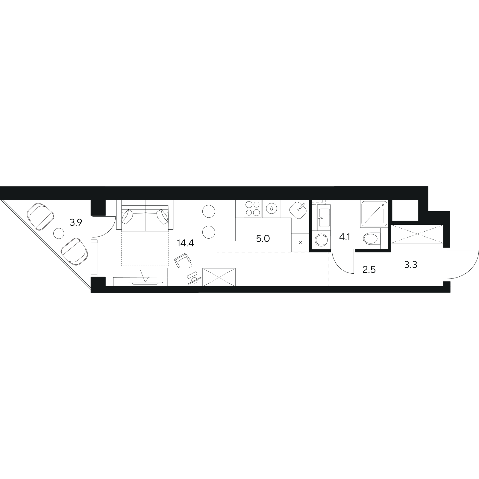 Планировка: студия, 33,2 м²