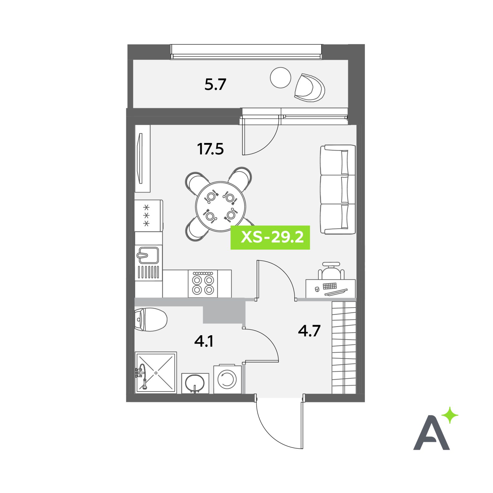 Планировка: студия, 29,2 м²