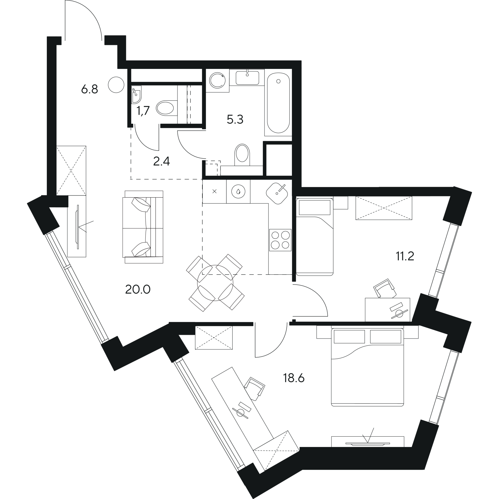 Планировка: 3-комнатная квартира, 66,0 м²
