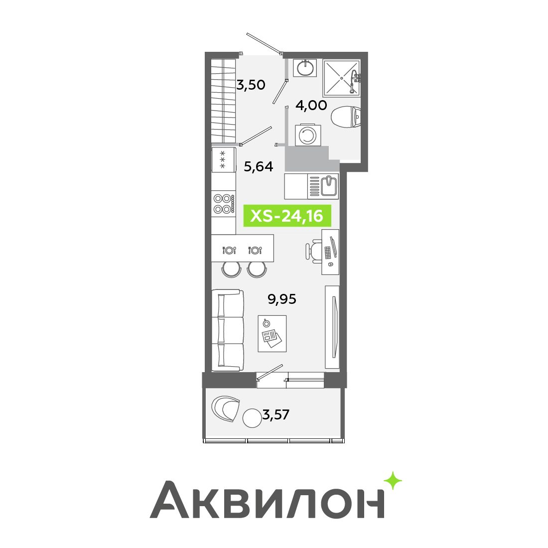 Планировка: студия, 24,2 м²