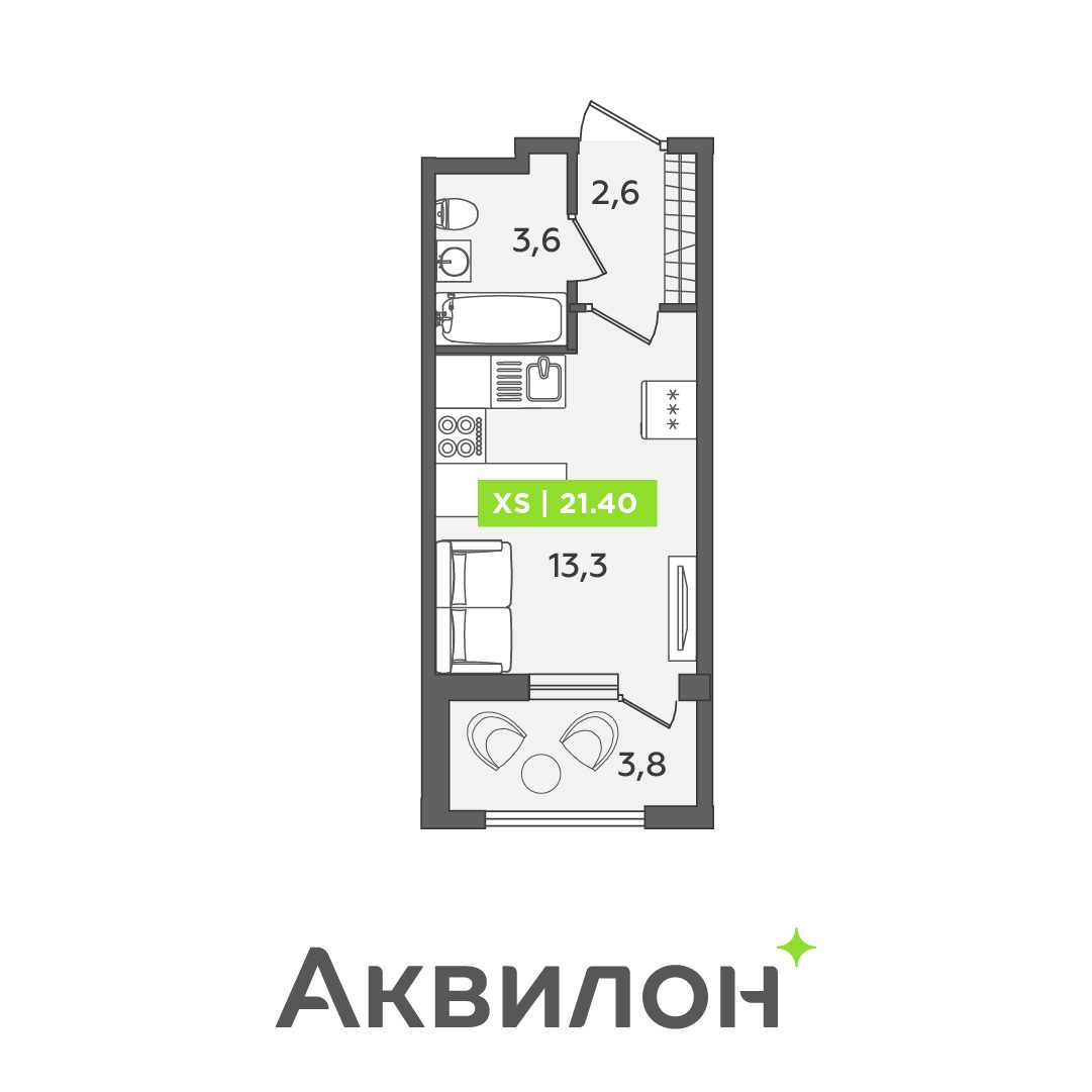 Планировка: студия, 21,4 м²