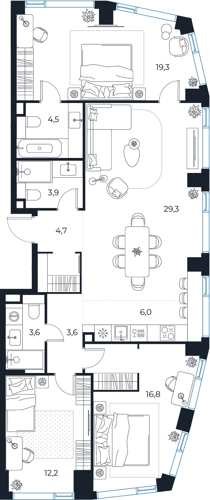 Планировка: 3-комнатная квартира, 103,9 м²
