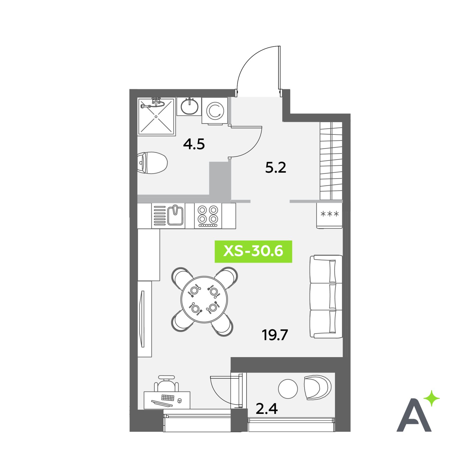 Планировка: студия, 30,6 м²