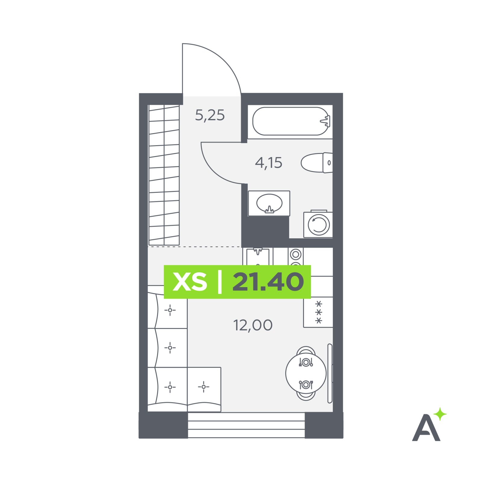 Планировка: студия, 21,4 м²