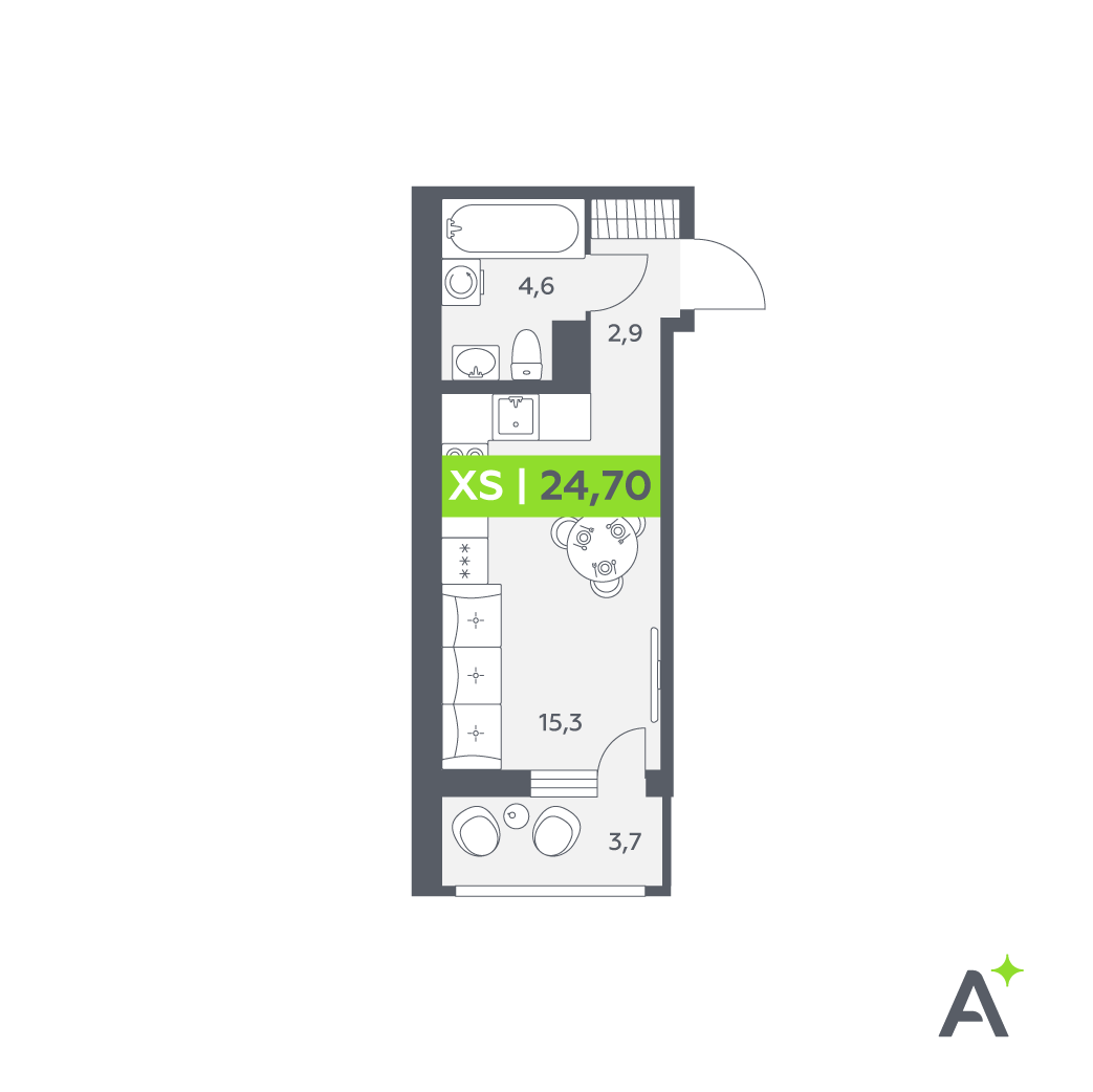 Планировка: студия, 24,7 м²