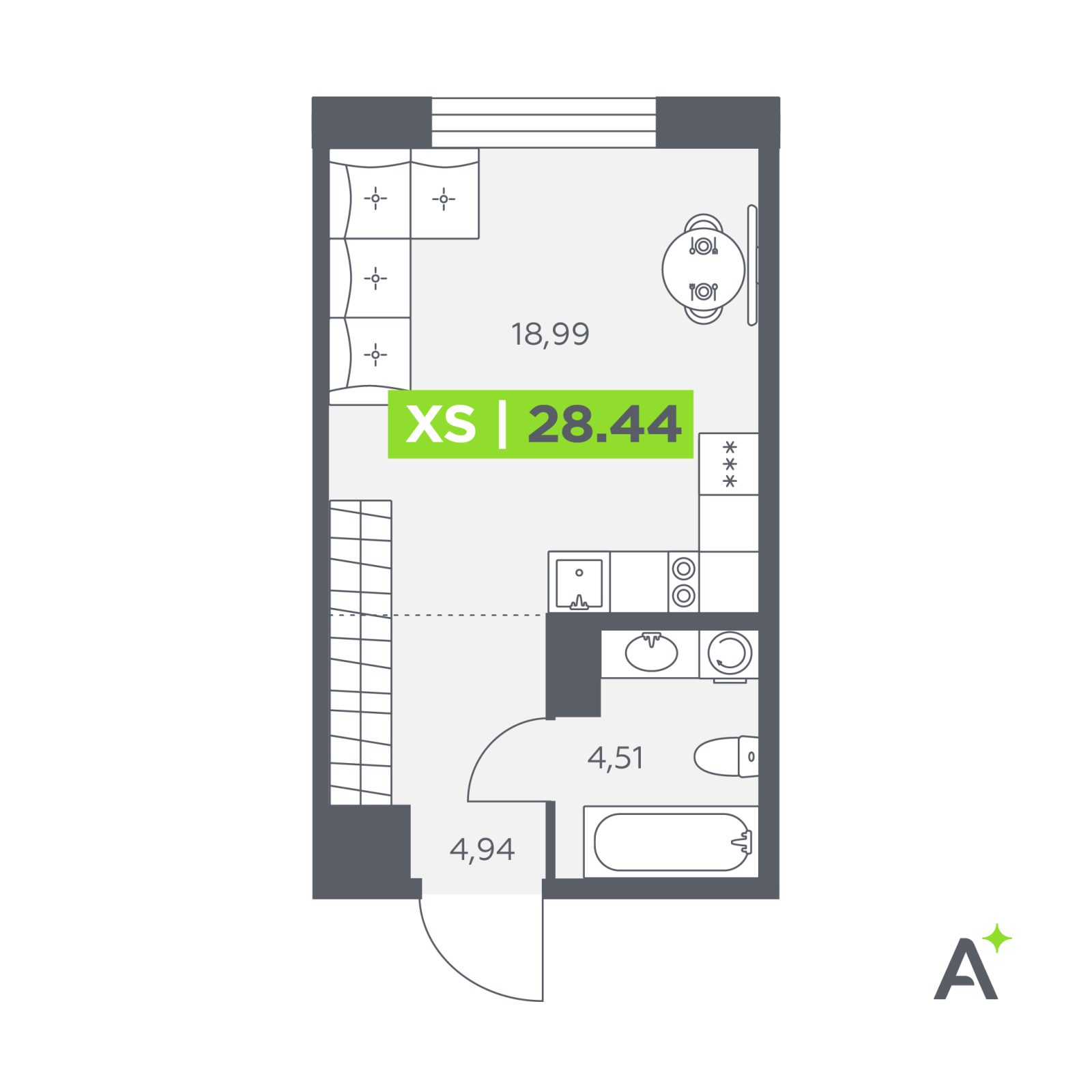 Планировка: студия, 28,4 м²