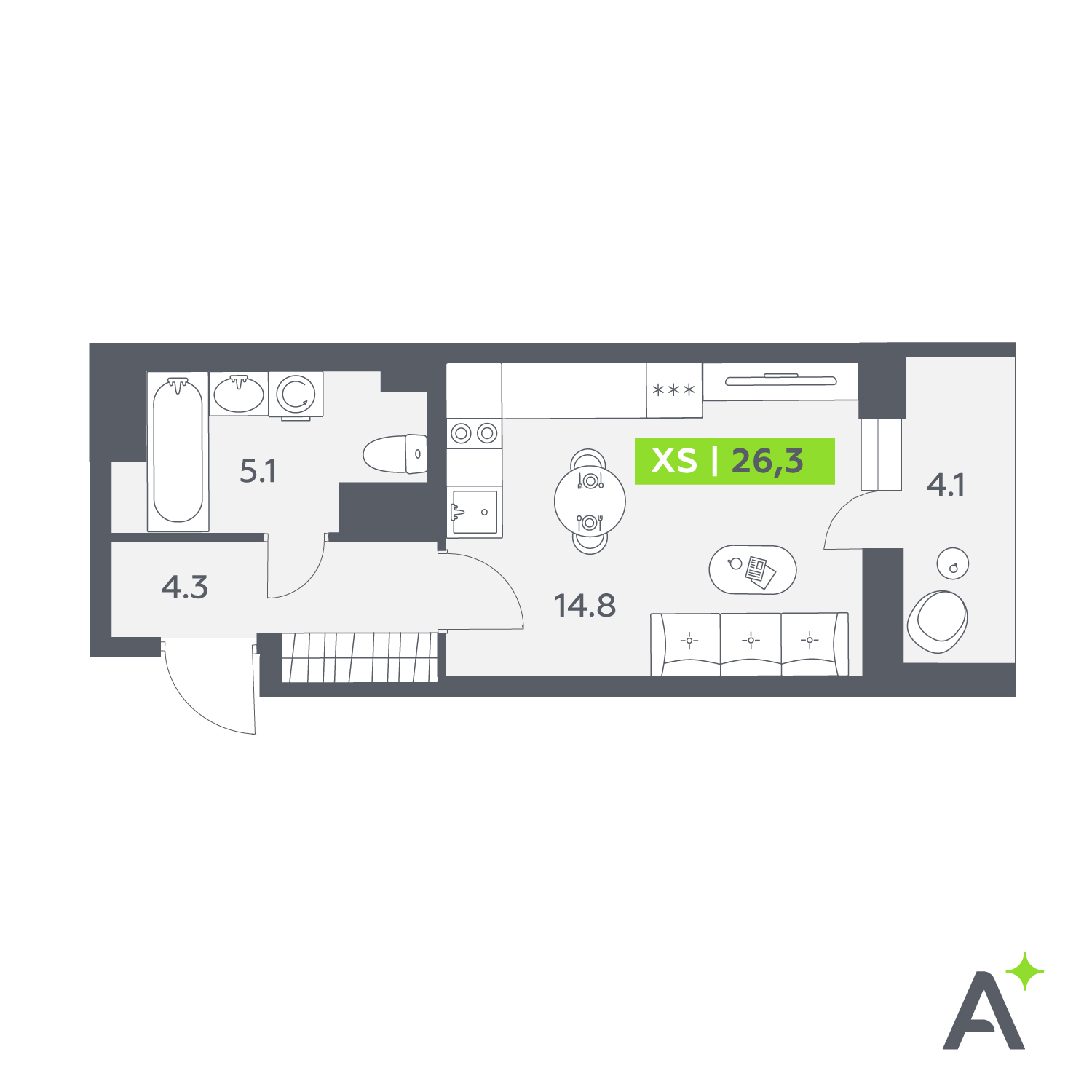 Планировка: студия, 26,3 м²