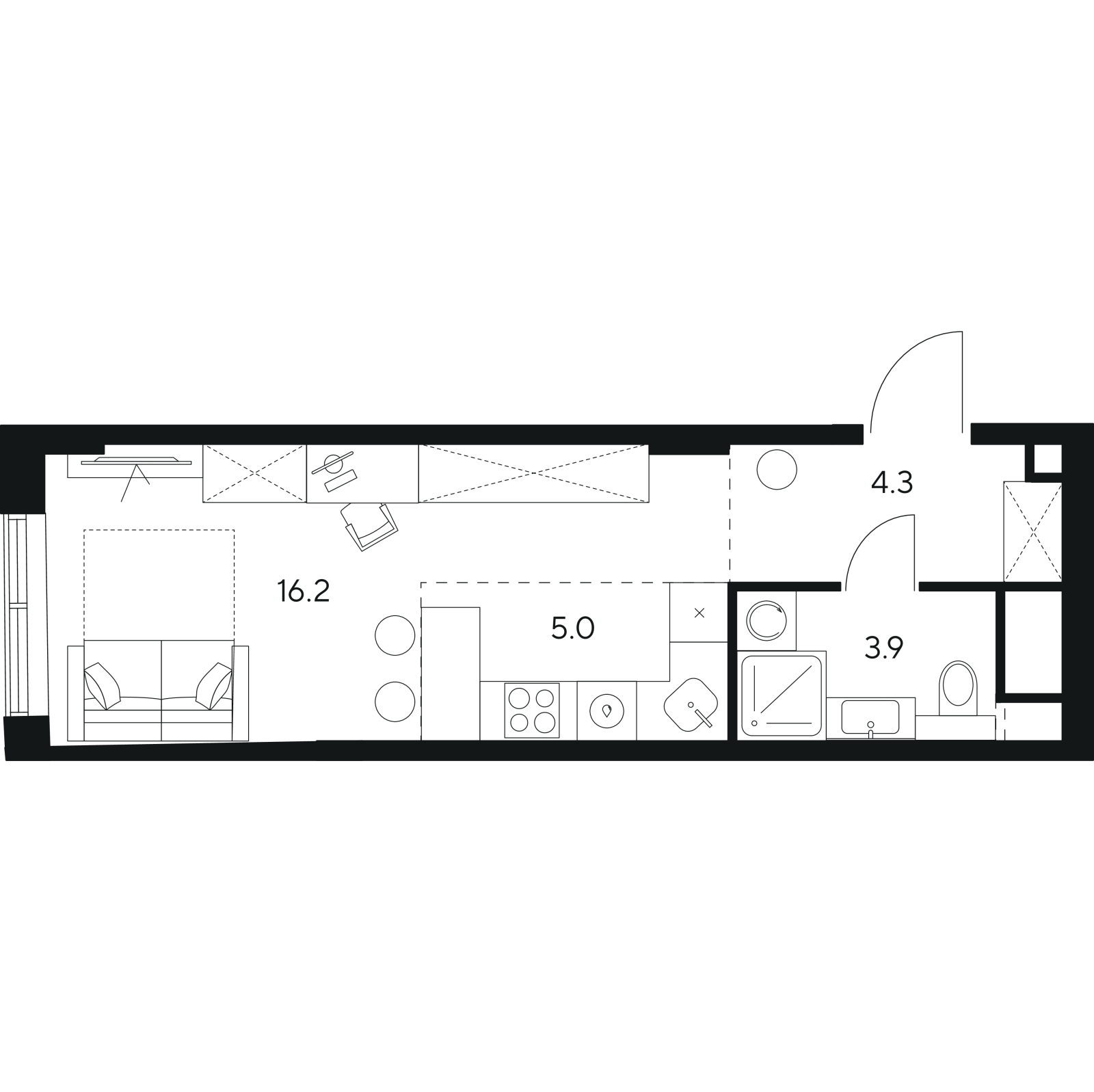 Планировка: студия, 29,4 м²