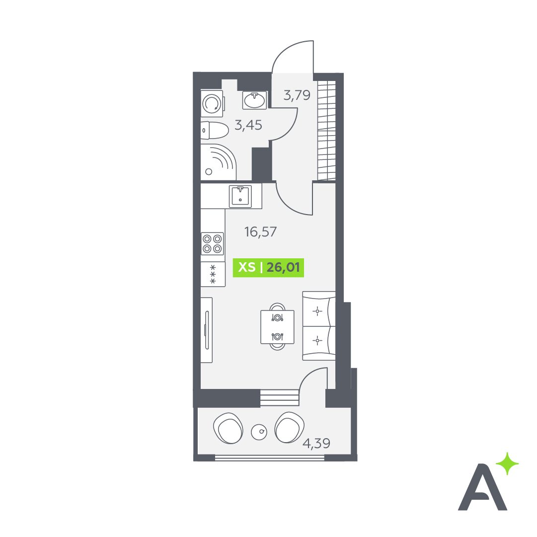 Планировка: студия, 26,0 м²