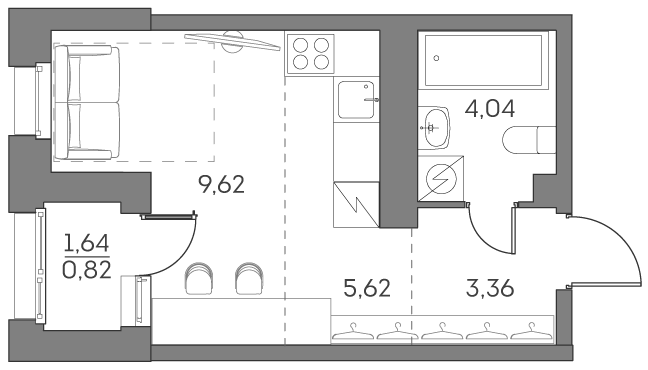 Планировка: студия, 23,5 м²