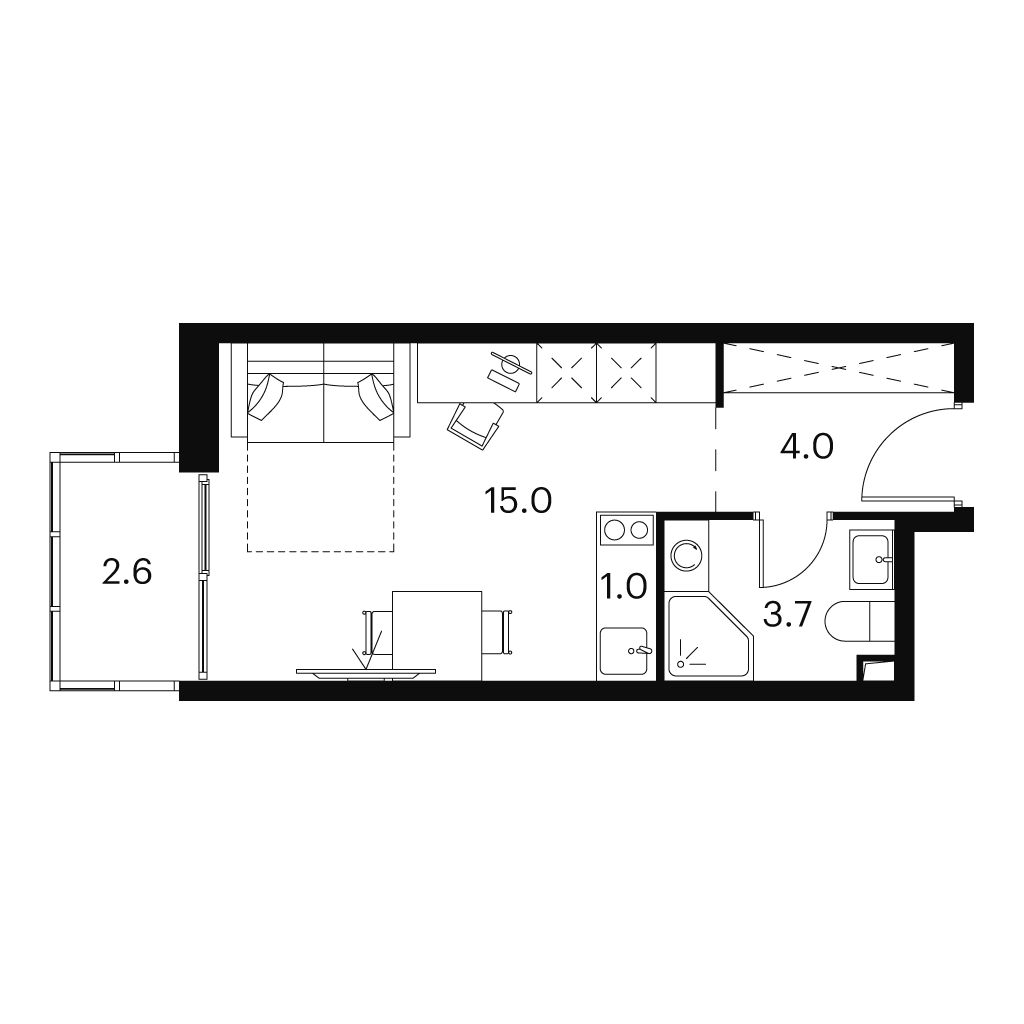 Планировка: студия, 26,3 м²