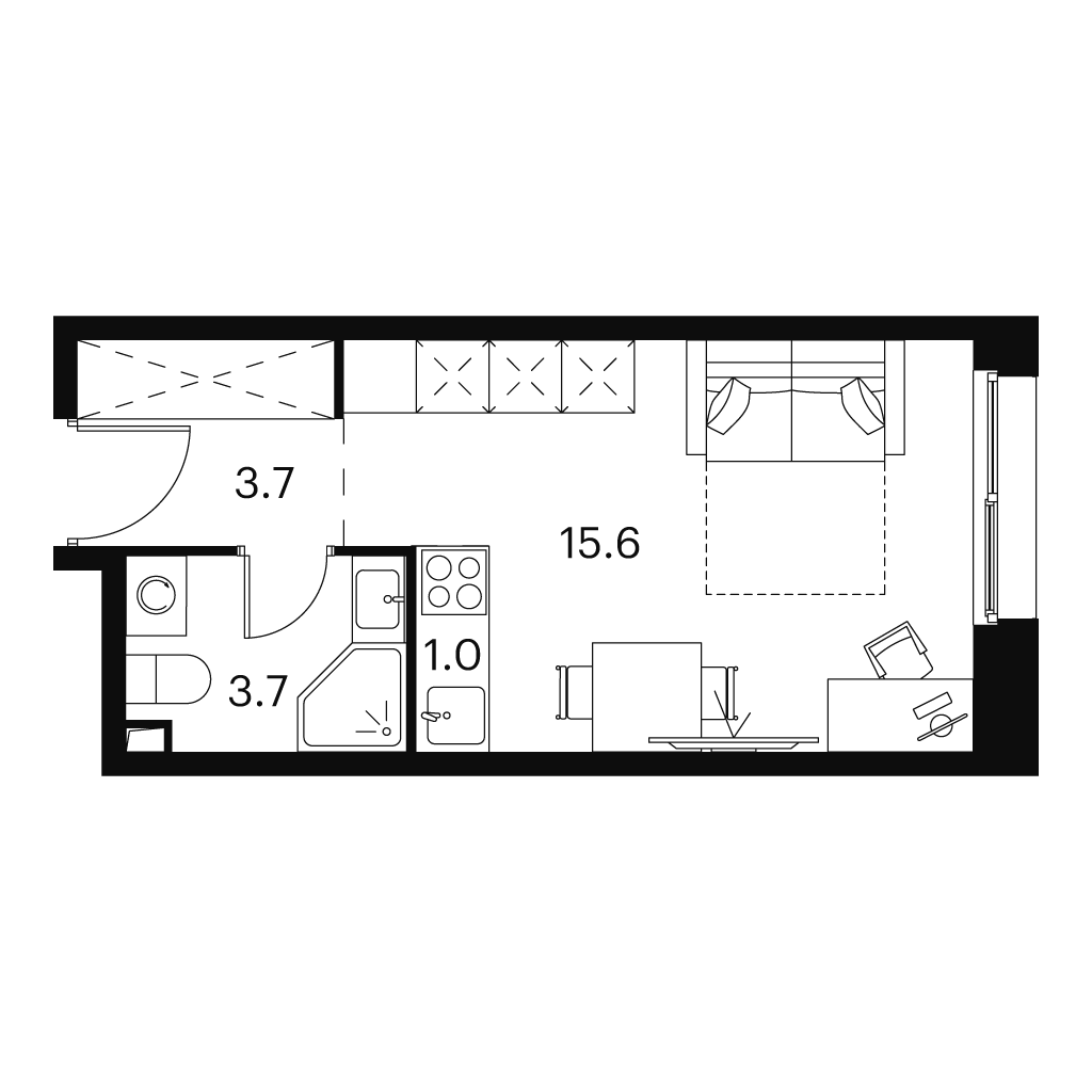 Планировка: студия, 24,0 м²