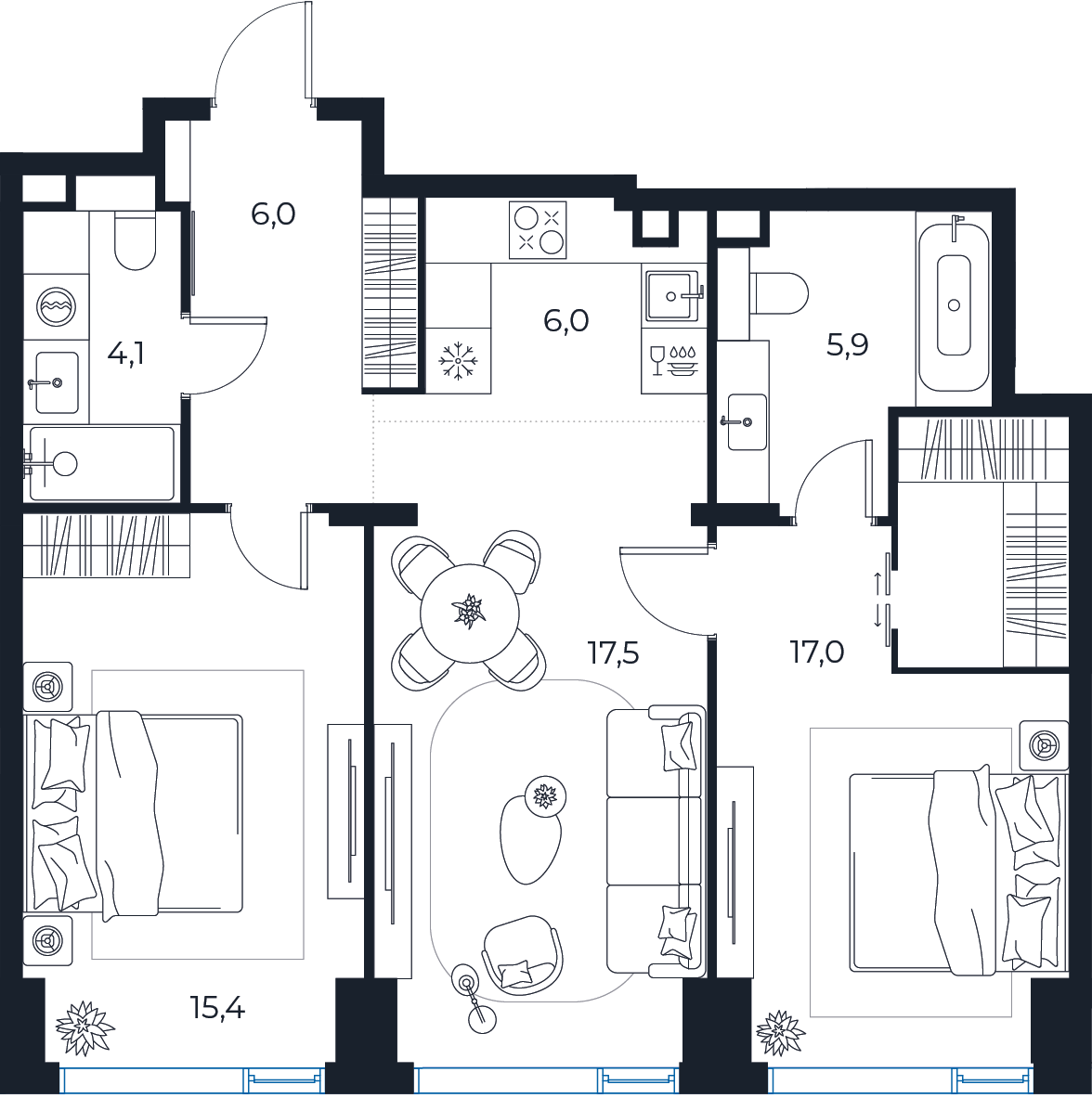Планировка: 2-комнатная квартира, 71,9 м²