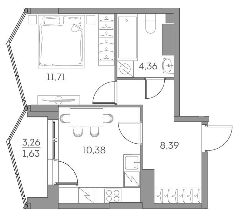 Планировка: 1-комнатная квартира, 36,5 м²
