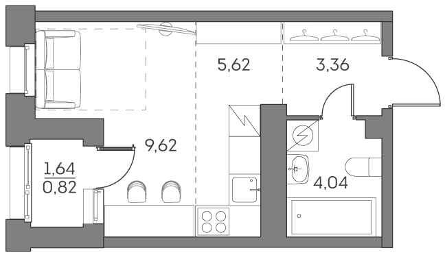 Планировка: студия, 23,5 м²