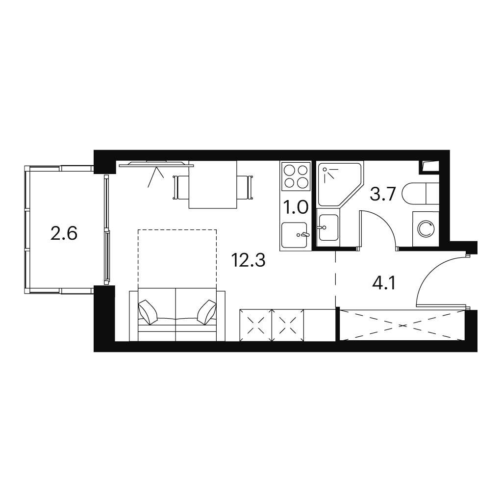 Планировка: студия, 23,7 м²