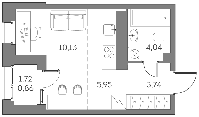Планировка: студия, 24,7 м²