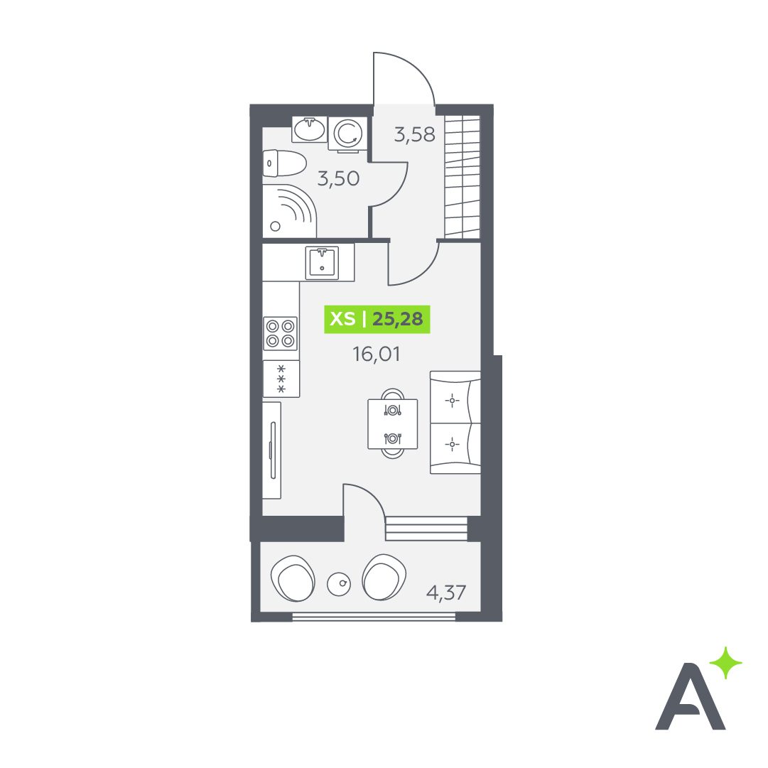 Планировка: студия, 25,3 м²