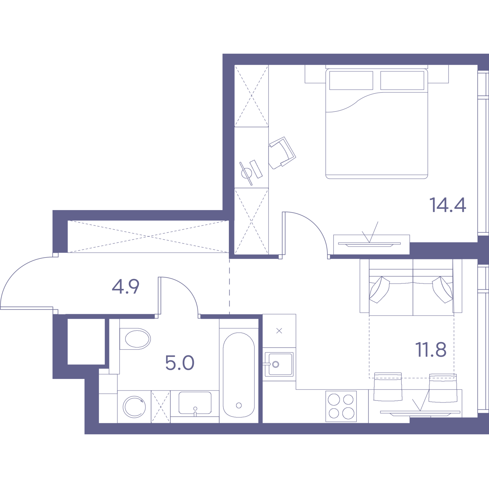 Планировка: 1-комнатная квартира, 36,1 м²