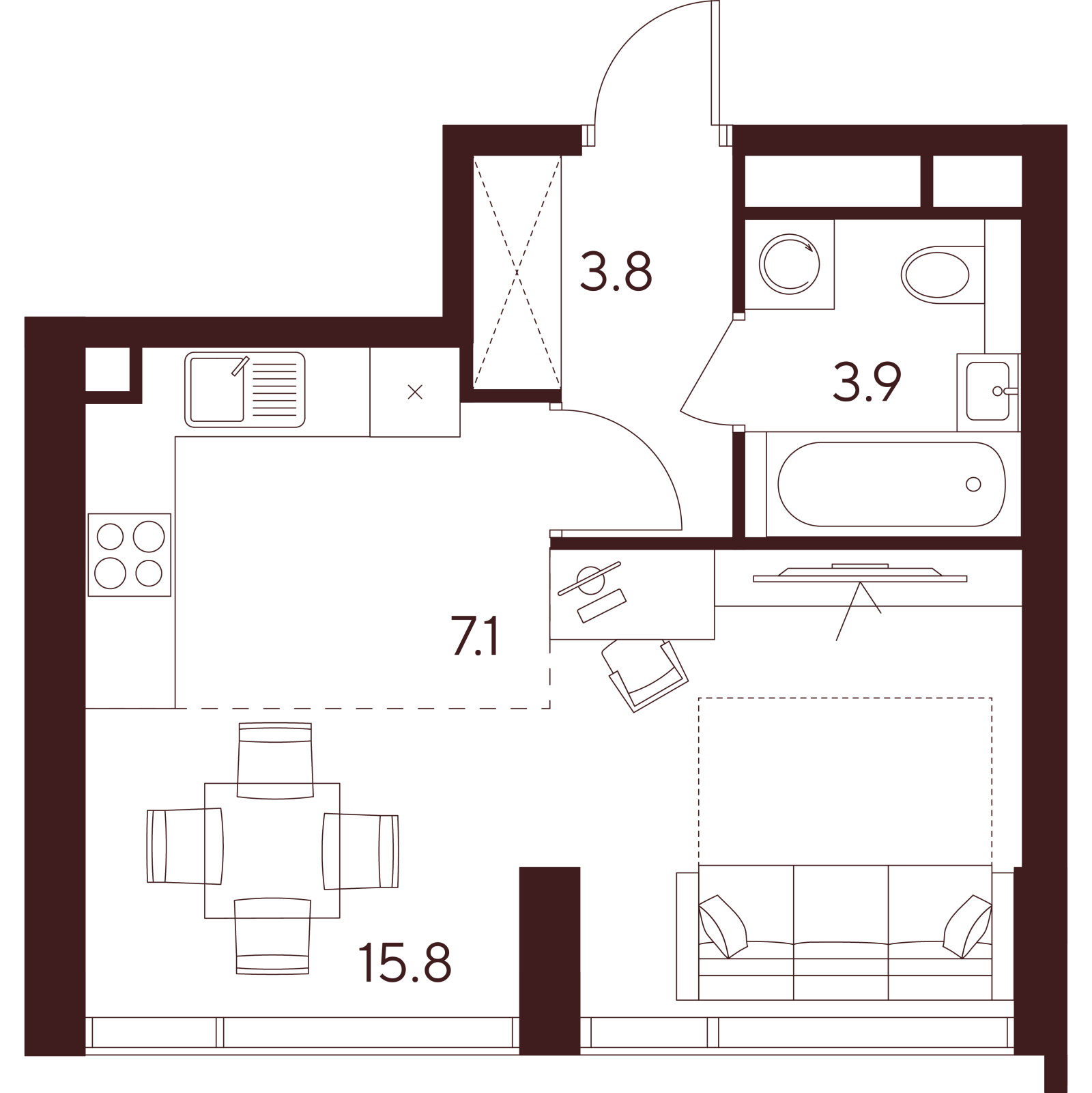 Планировка: студия, 30,6 м²