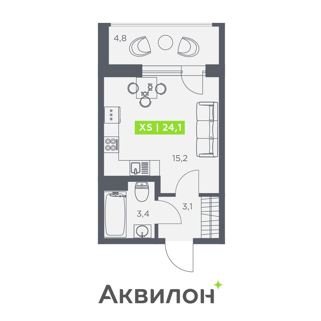 Планировка: студия, 24,1 м²