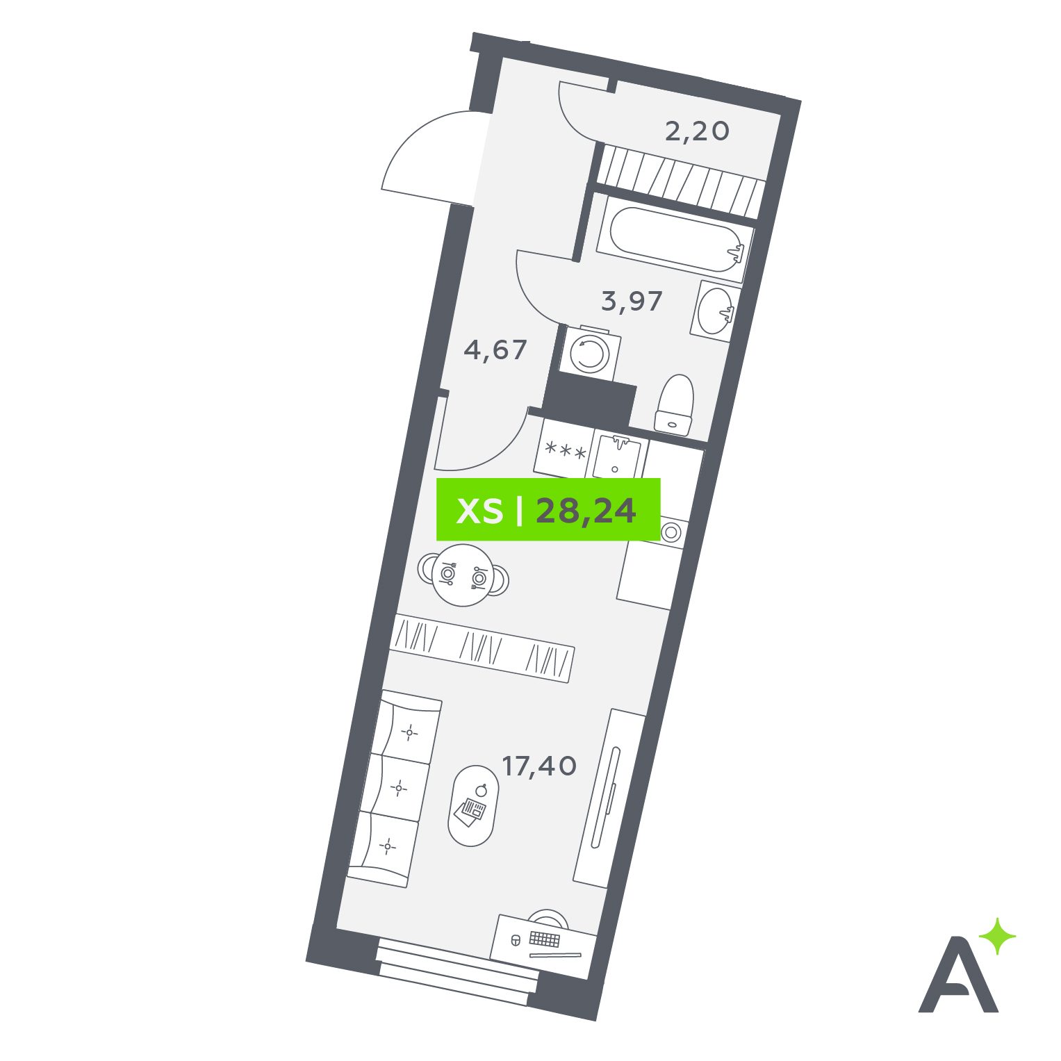 Планировка: студия, 28,2 м²