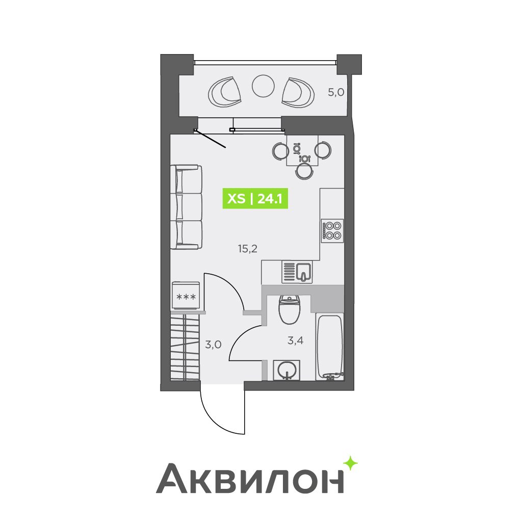 Планировка: студия, 24,1 м²