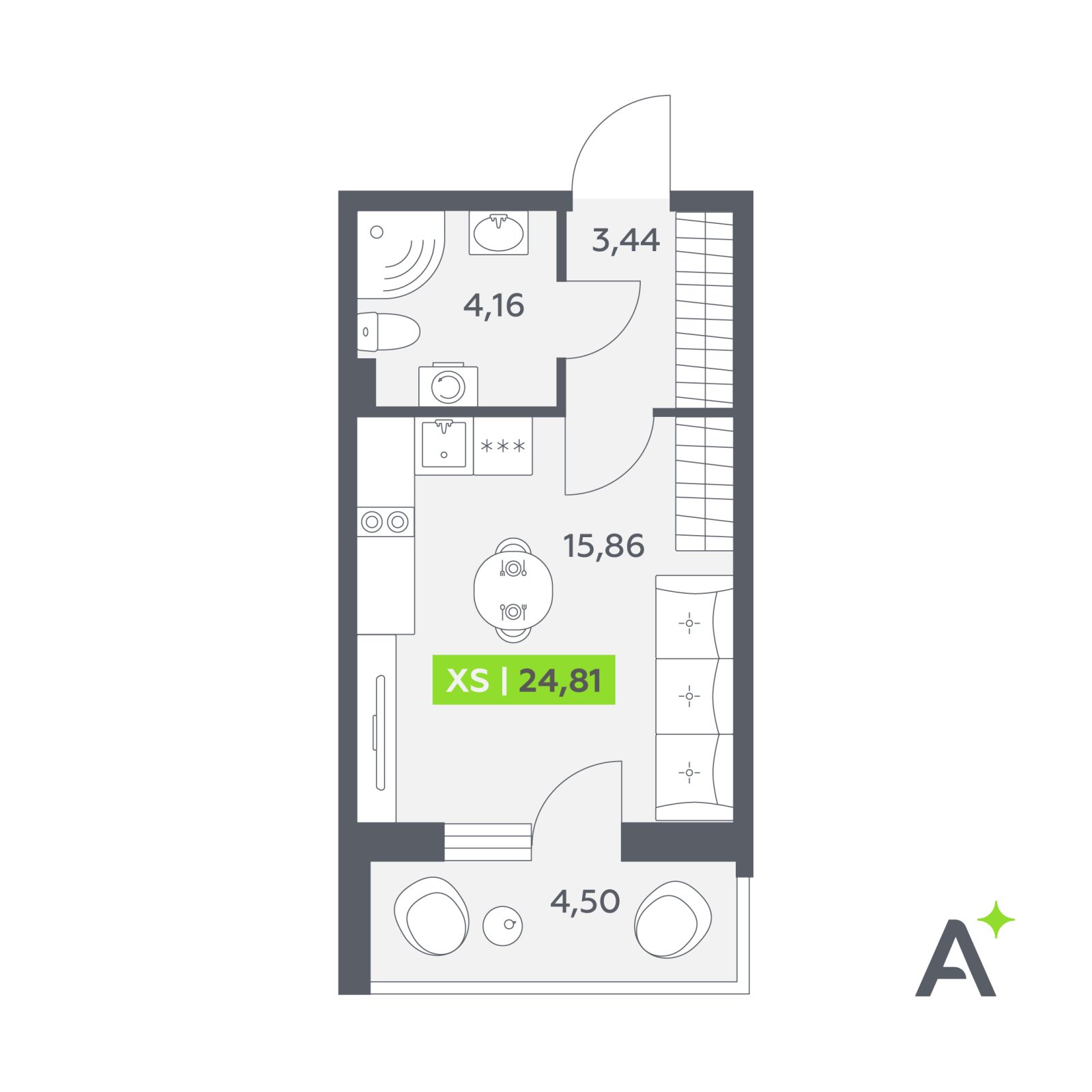 Планировка: студия, 24,8 м²
