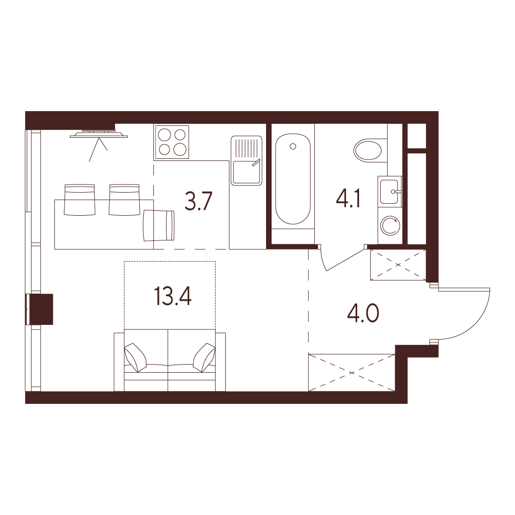 Планировка: студия, 25,2 м²