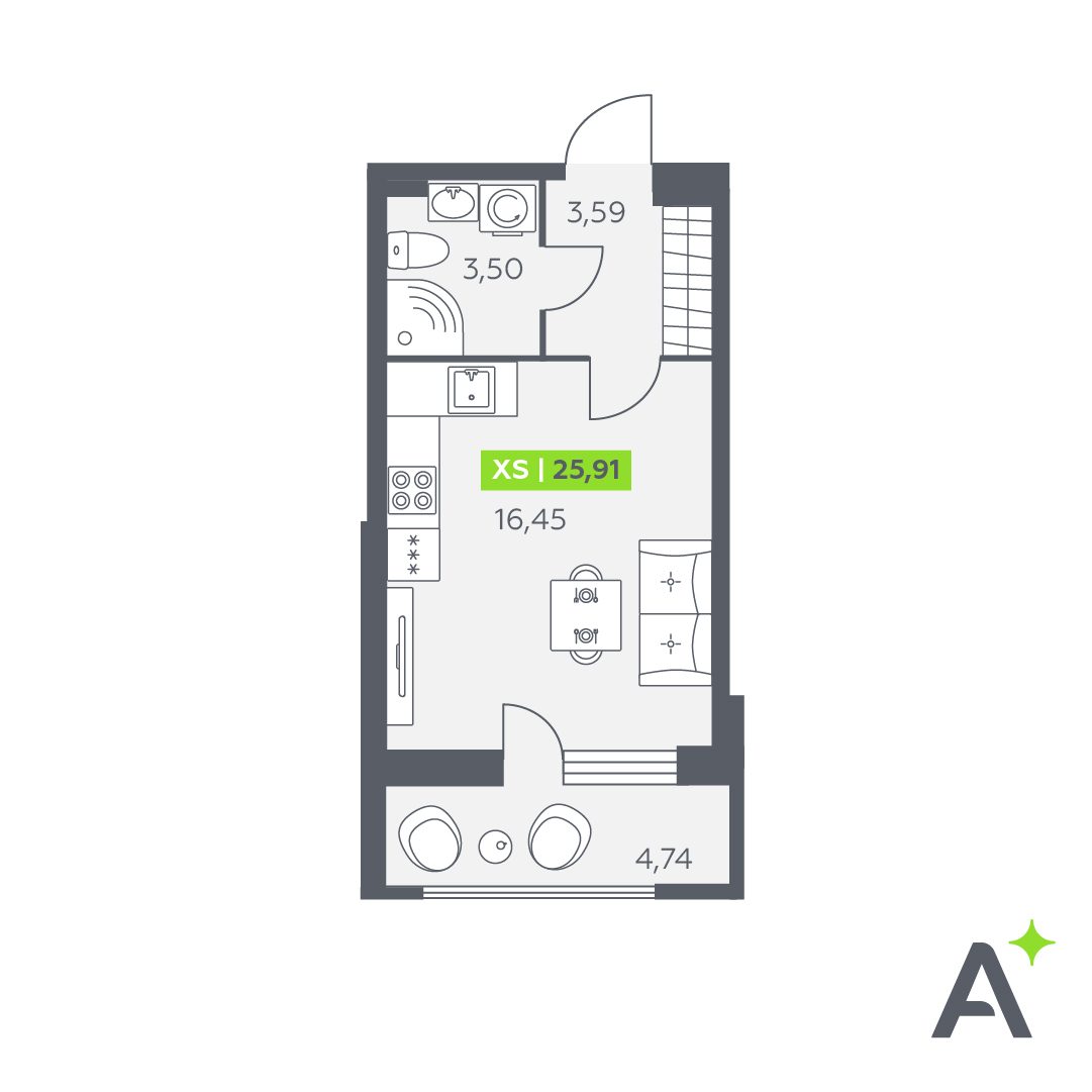 Планировка: студия, 25,9 м²