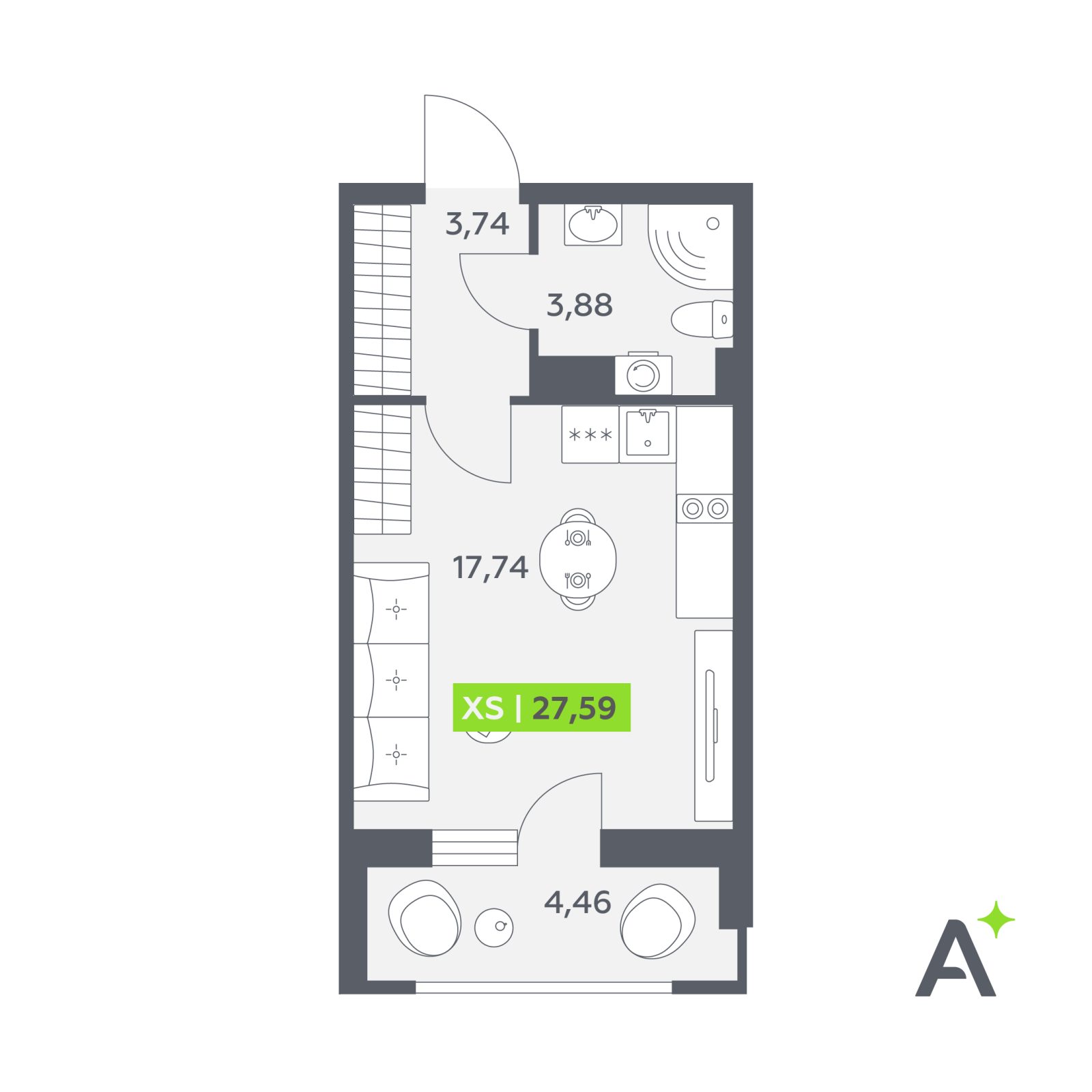 Планировка: студия, 27,6 м²