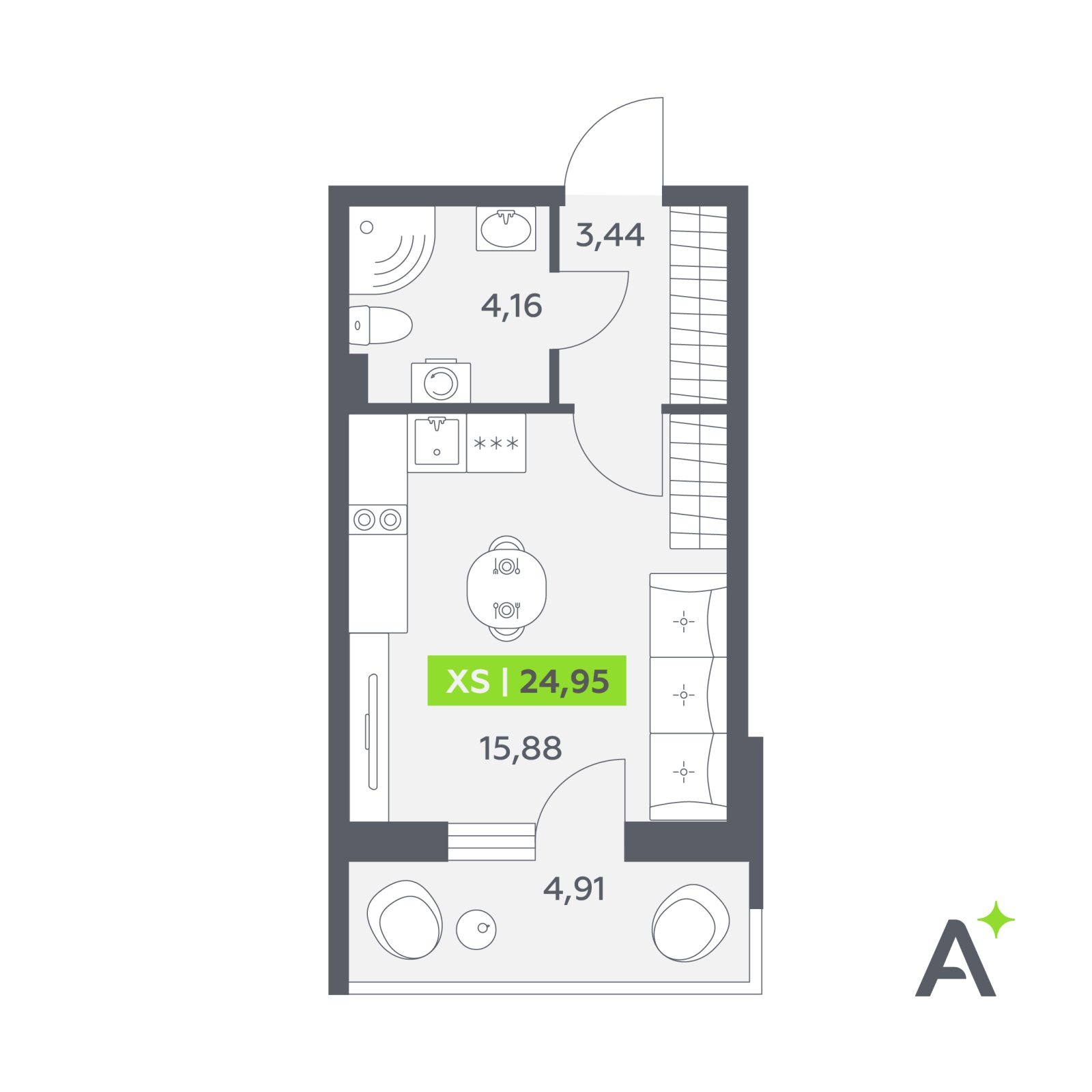 Планировка: студия, 25,0 м²