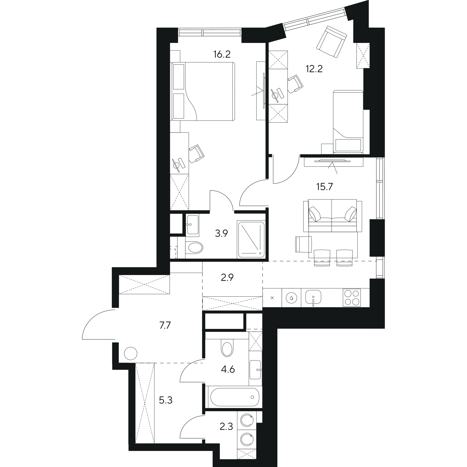 Планировка: 3-комнатная квартира, 70,8 м²