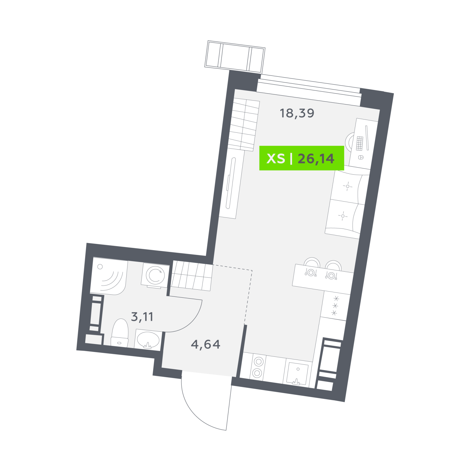 Планировка: студия, 26,1 м²