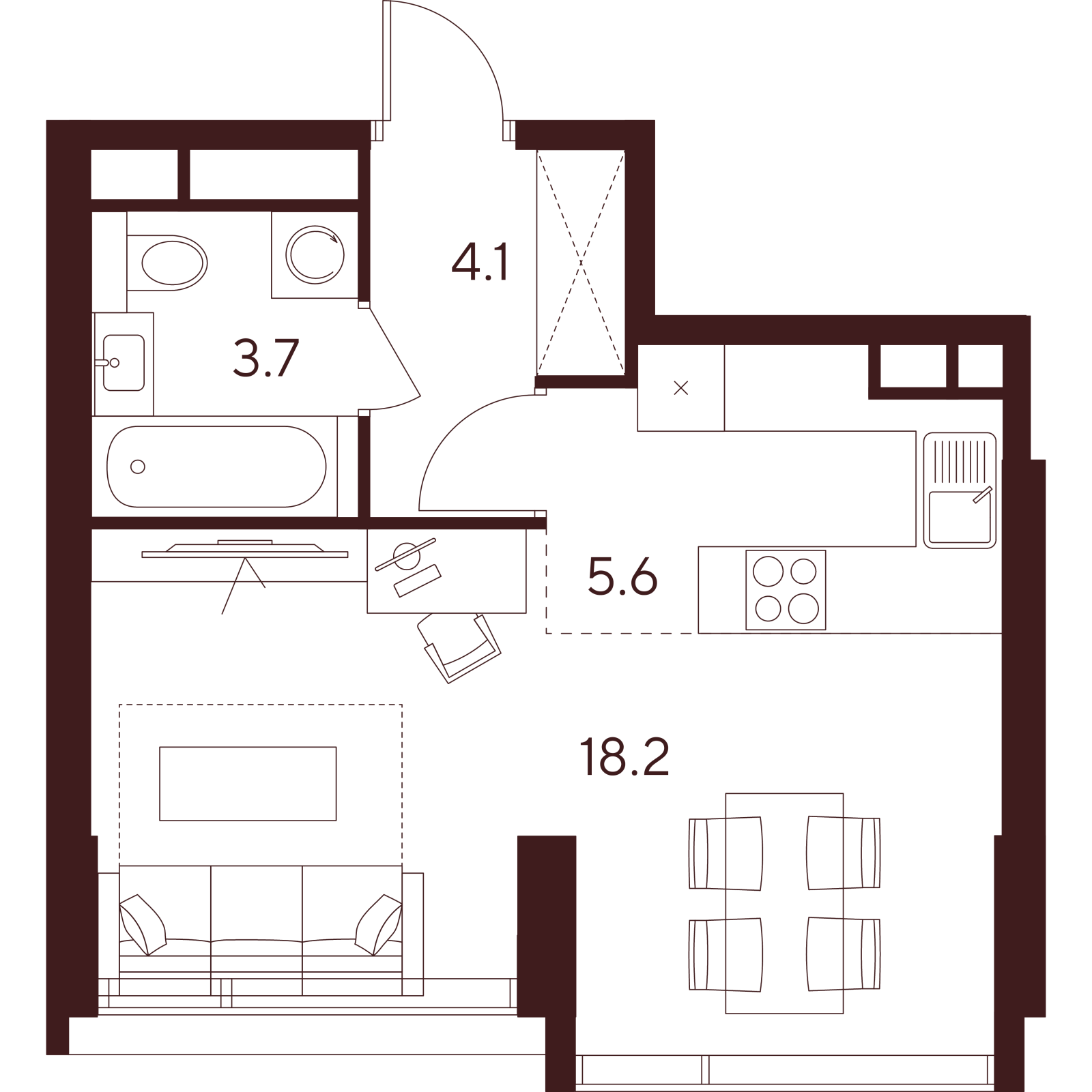 Планировка: студия, 31,6 м²