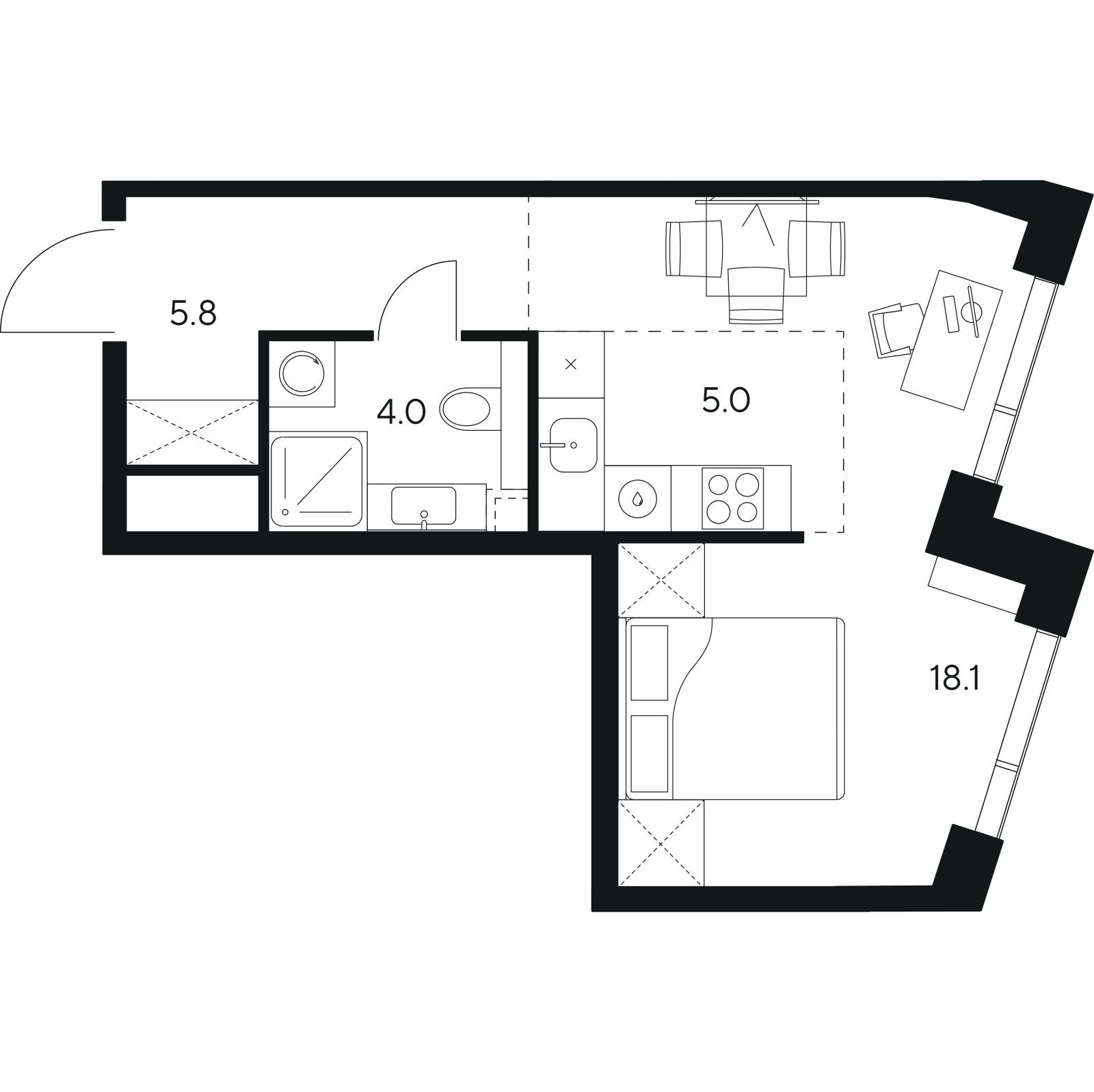 Планировка: студия, 32,9 м²