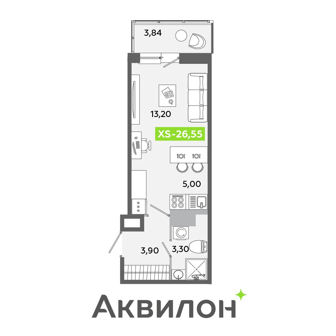 Планировка: студия, 26,6 м²