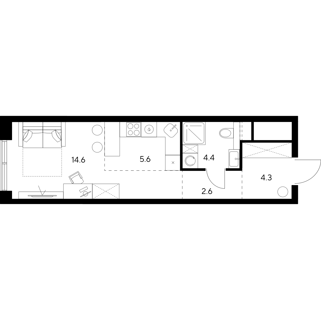 Планировка: студия, 31,5 м²