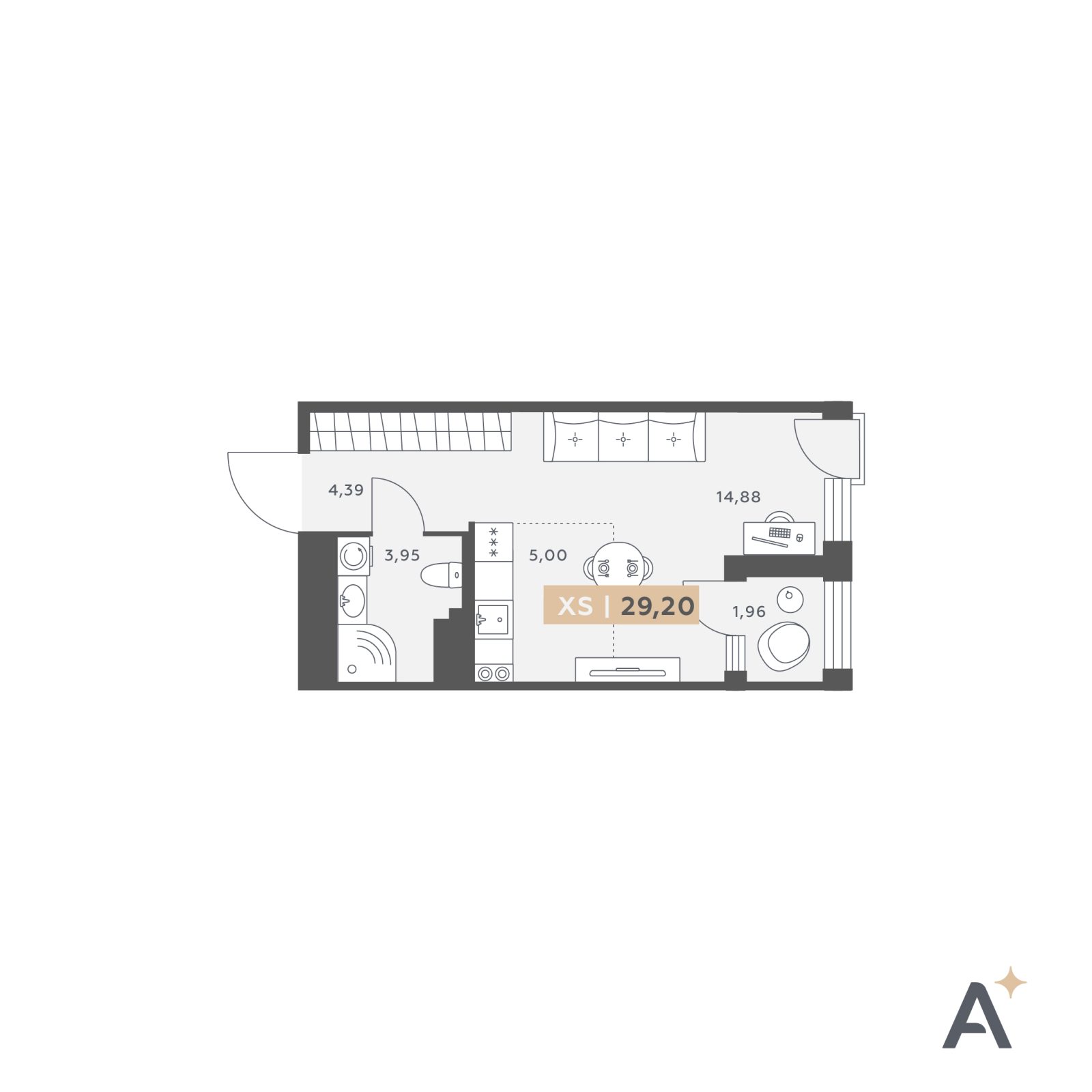 Планировка: студия, 29,2 м²