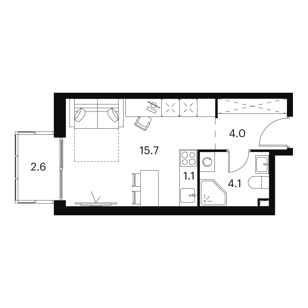 Планировка: студия, 27,5 м²