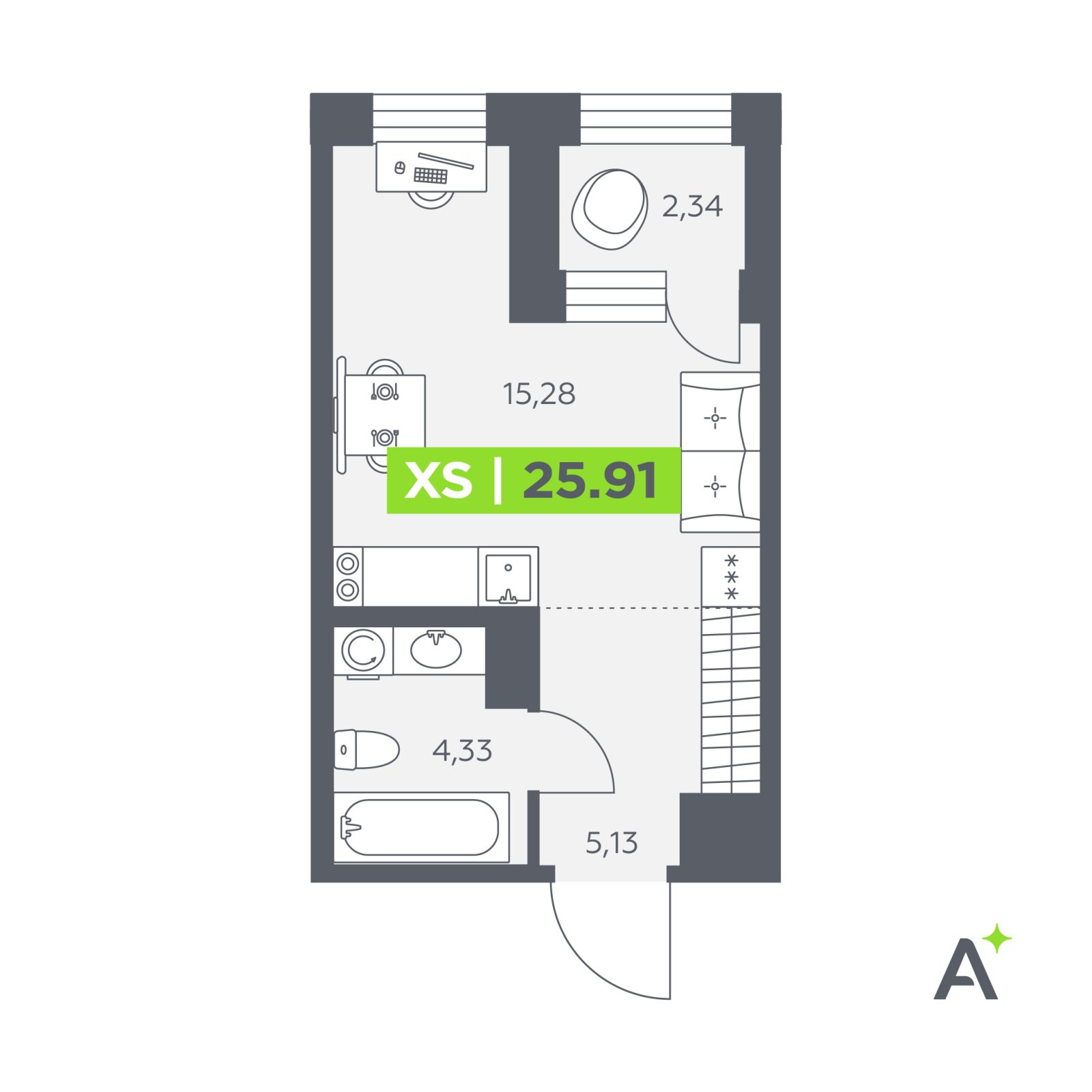 Планировка: студия, 25,9 м²