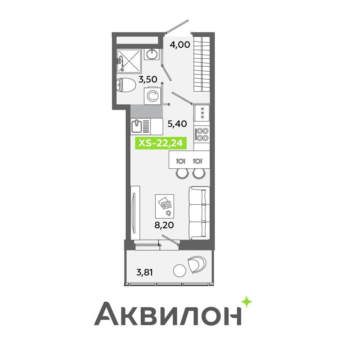 Планировка: студия, 22,2 м²
