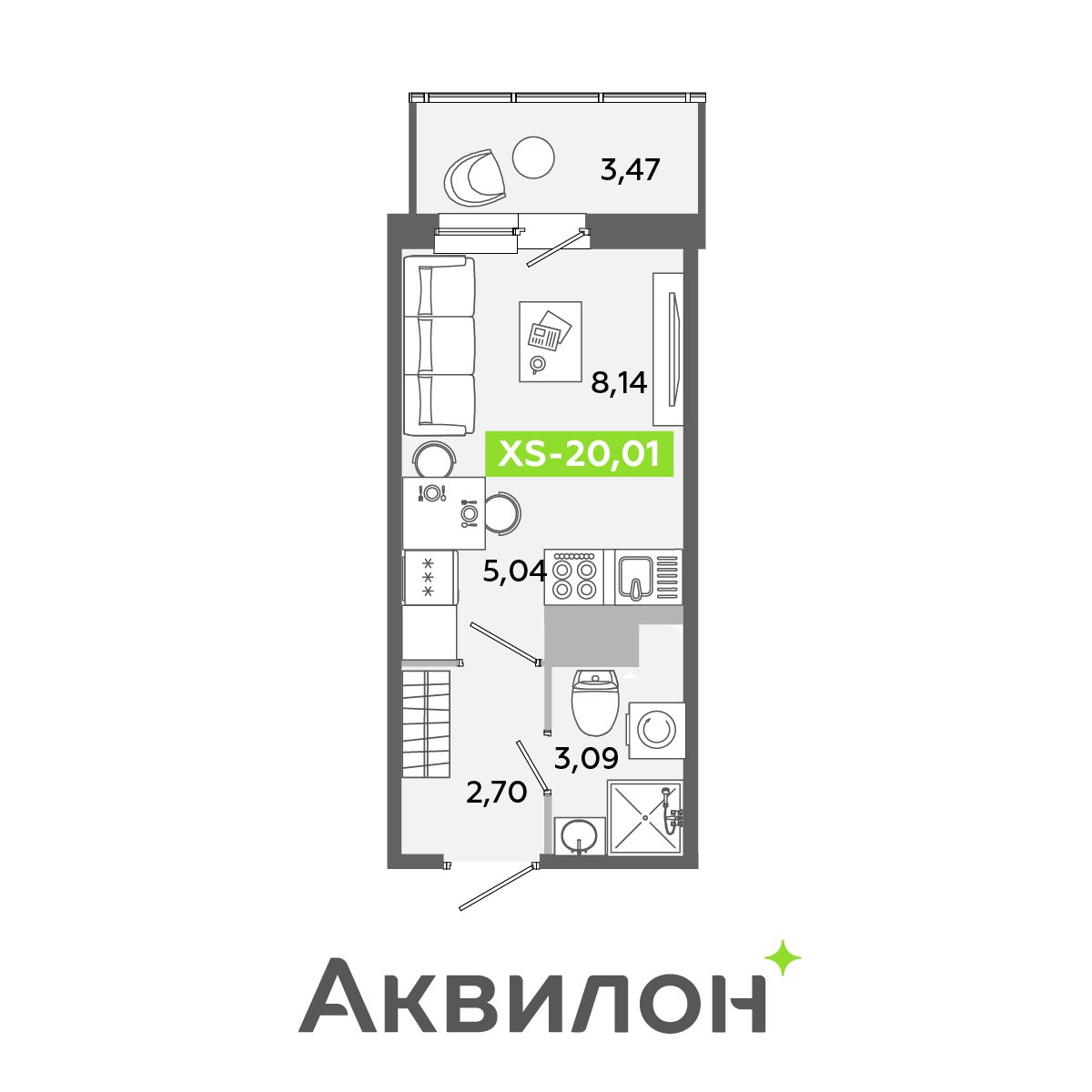 Планировка: студия, 20,0 м²
