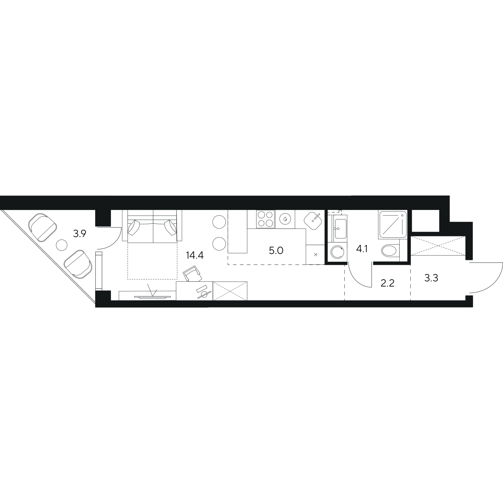 Планировка: студия, 32,9 м²