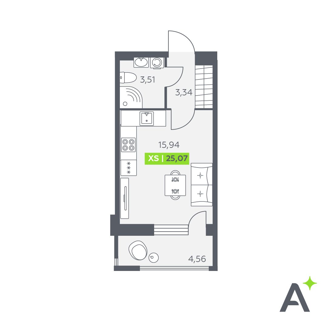 Планировка: студия, 25,1 м²