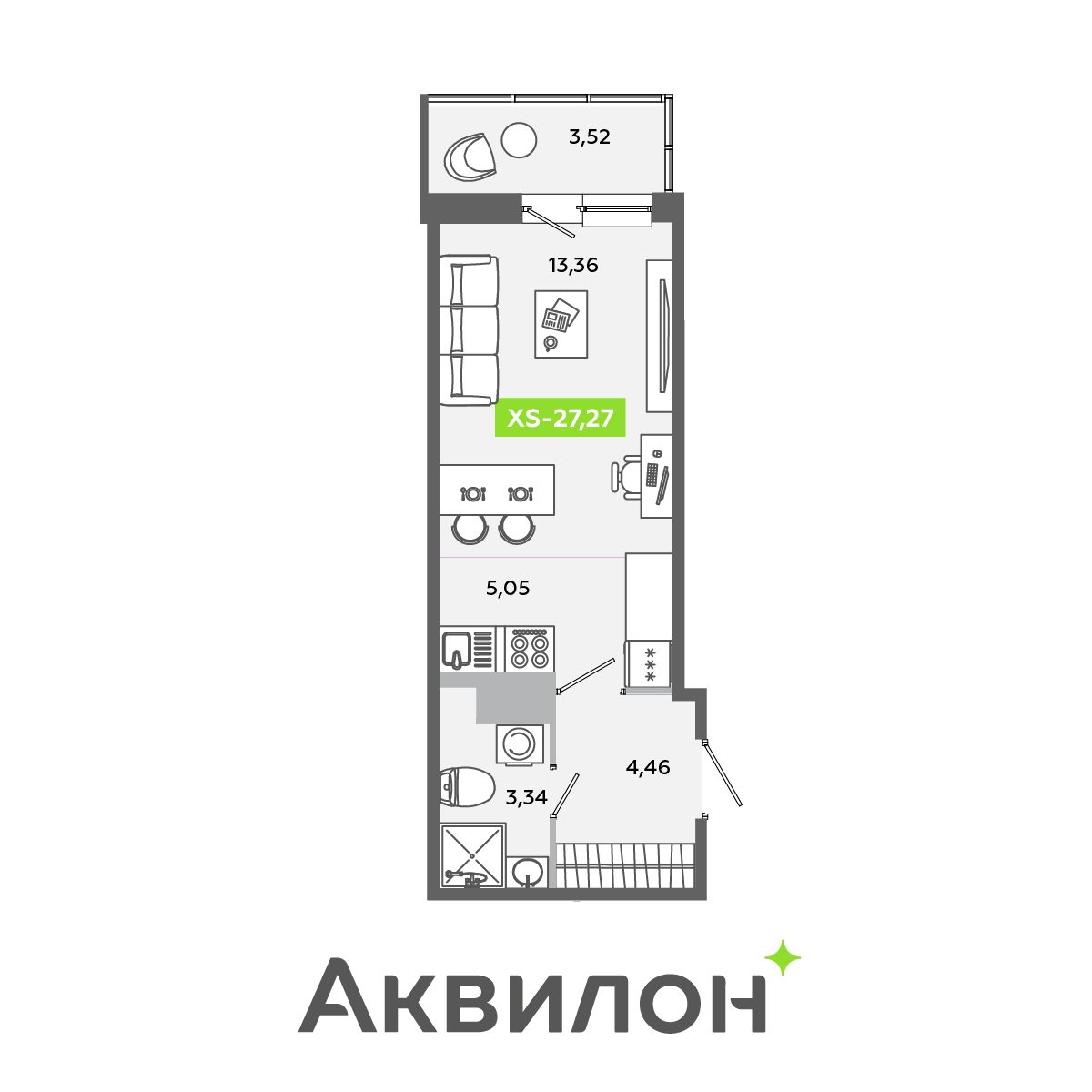Планировка: студия, 27,3 м²