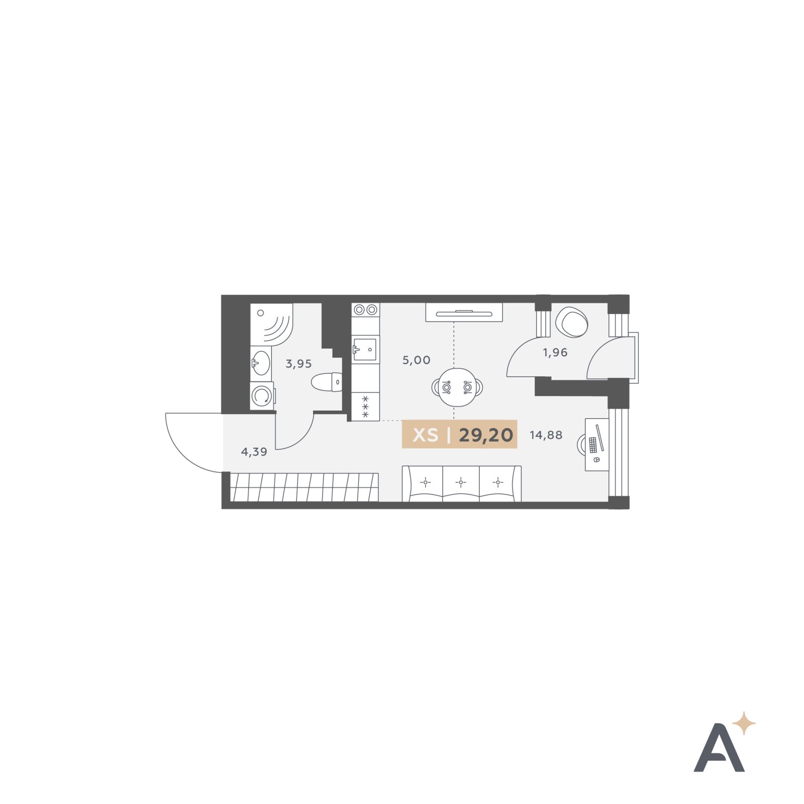 Планировка: студия, 29,2 м²
